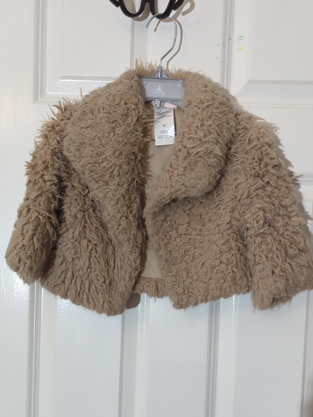 Little Lass 2T Plush Faux Fur Cropped Jacket - Beige
